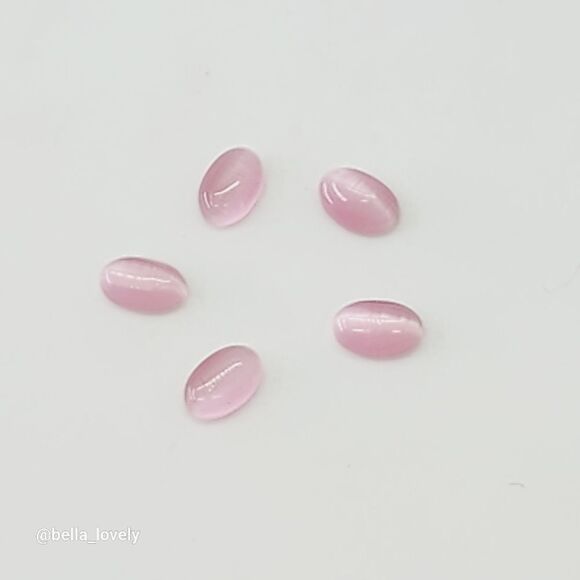 Tiny!! 5 Pieces 6x3x1mm Pink Cat Eye Jasper Oval Cab Cabochon - Picture 3 of 7